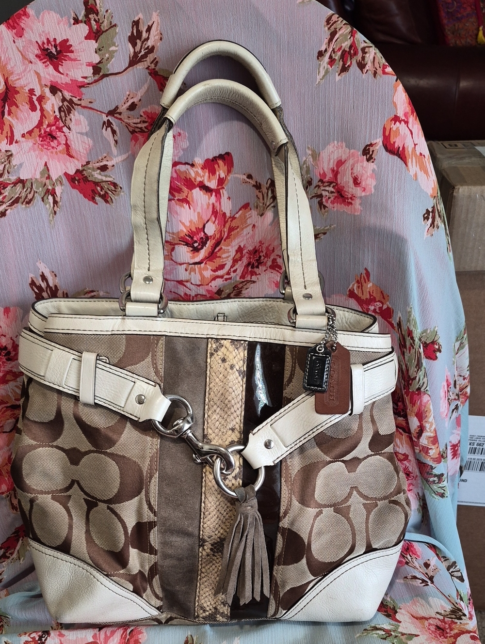 COACH Hampton Python/Leather Satchel